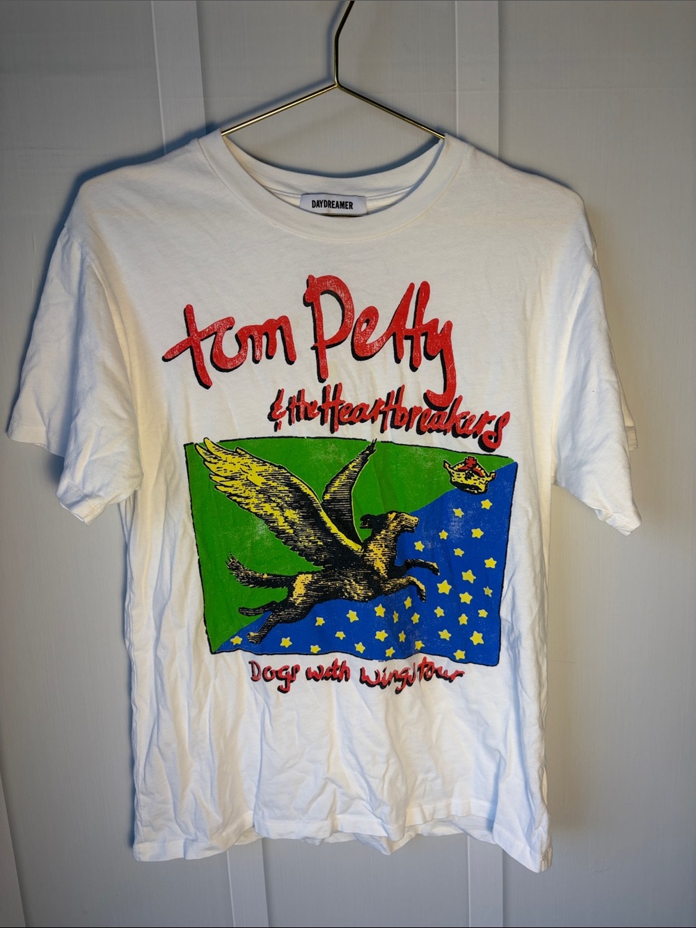 Daydreamer White Tee with Red, Green & Blue Tom Petty Graphic